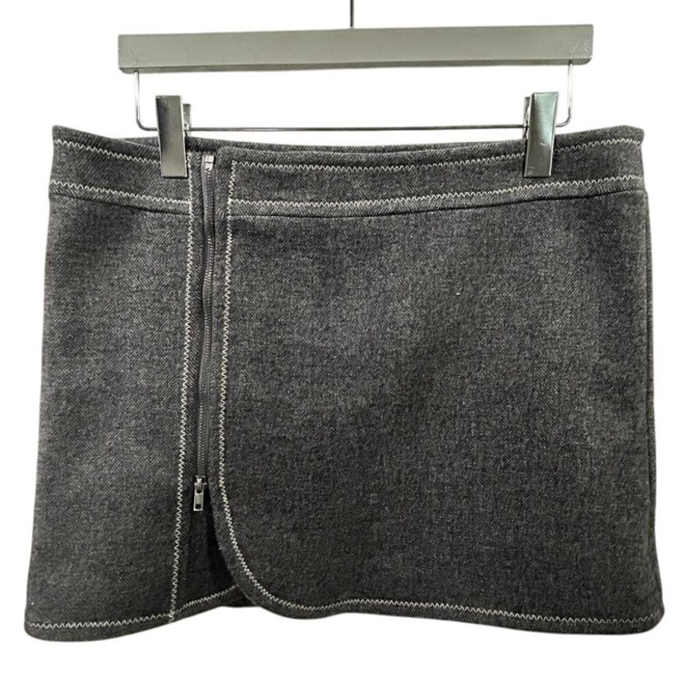 Purnell Wool Blanket Stitch Zip Mini Skirt 10 Gray Apres Ski Coquette Chic Luxe